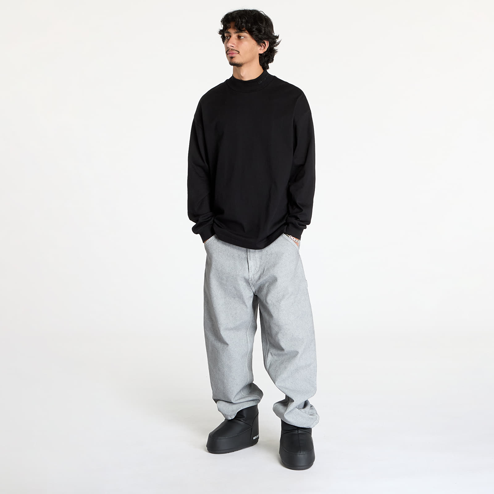 T-shirty męskie Carhartt WIP L/S Script Mockneck T-Shirt UNISEX Black