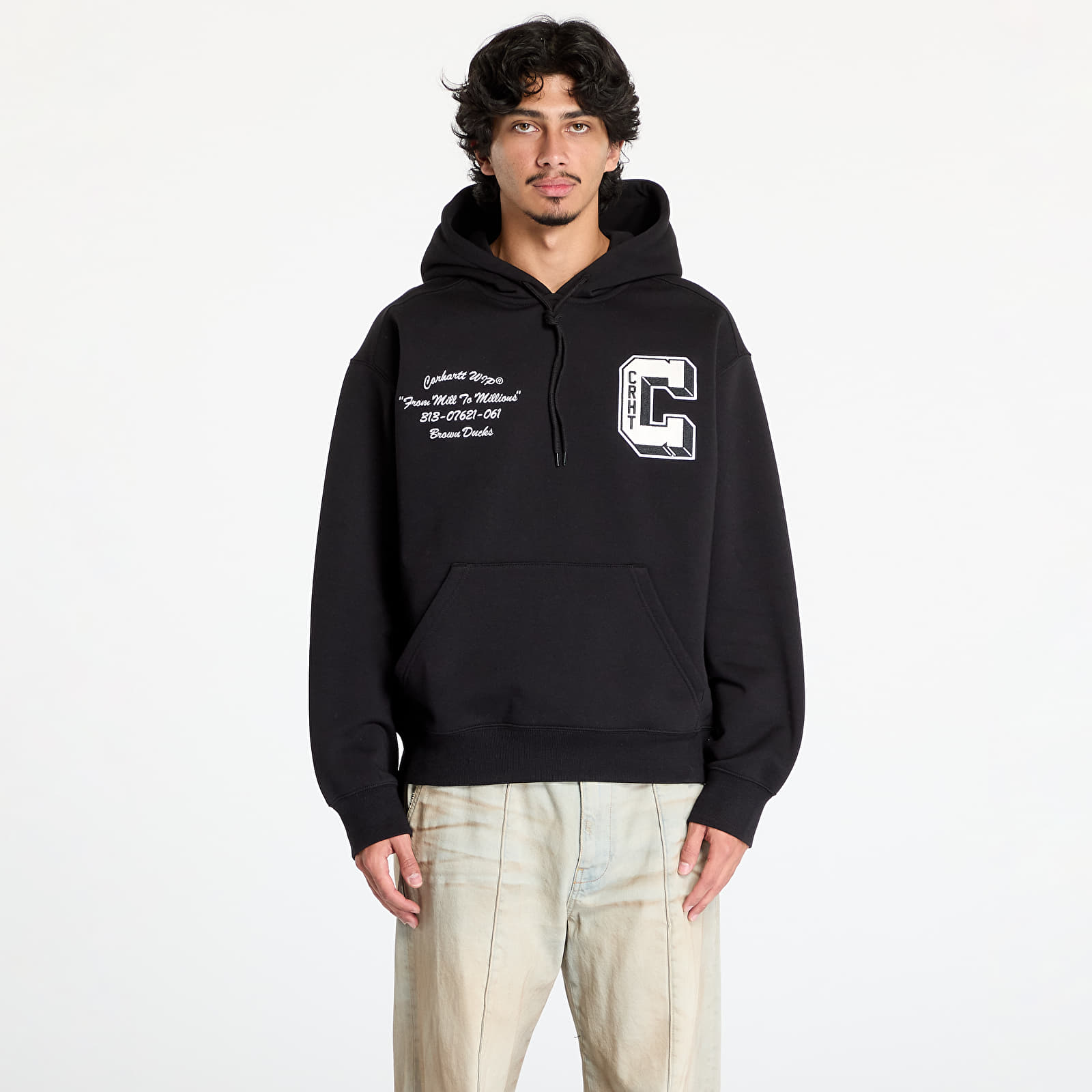 Férfi kapucnis pulcsik Carhartt WIP Hooded Brown Ducks Sweat UNISEX Black