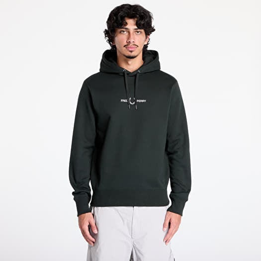 Men s hoodies FRED PERRY Embroidered Hooded Sweatshirt Night Green Footshop