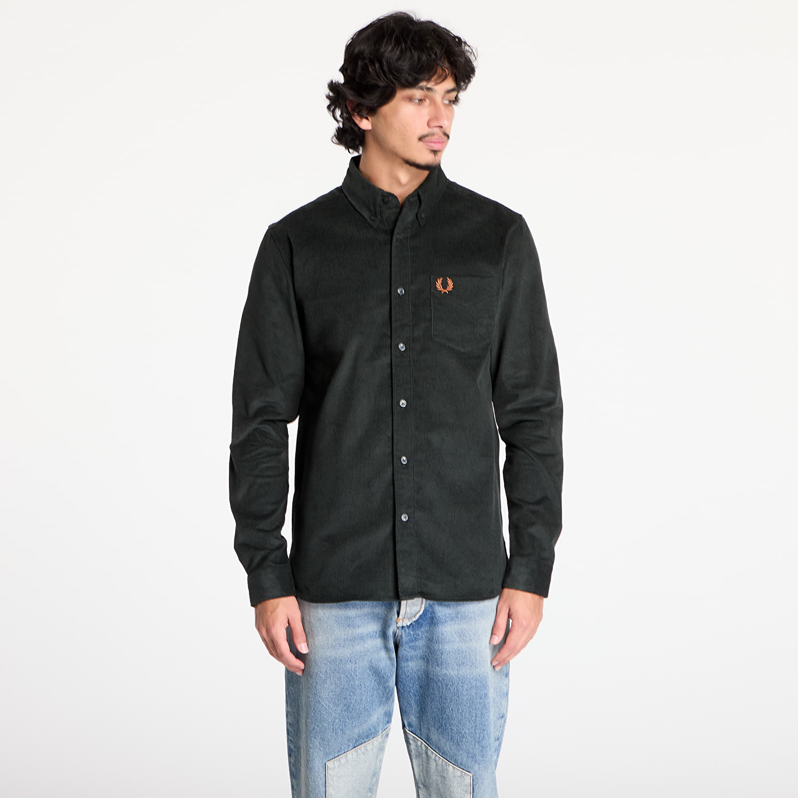 Pánské košile FRED PERRY Corduroy Shirt Night Green