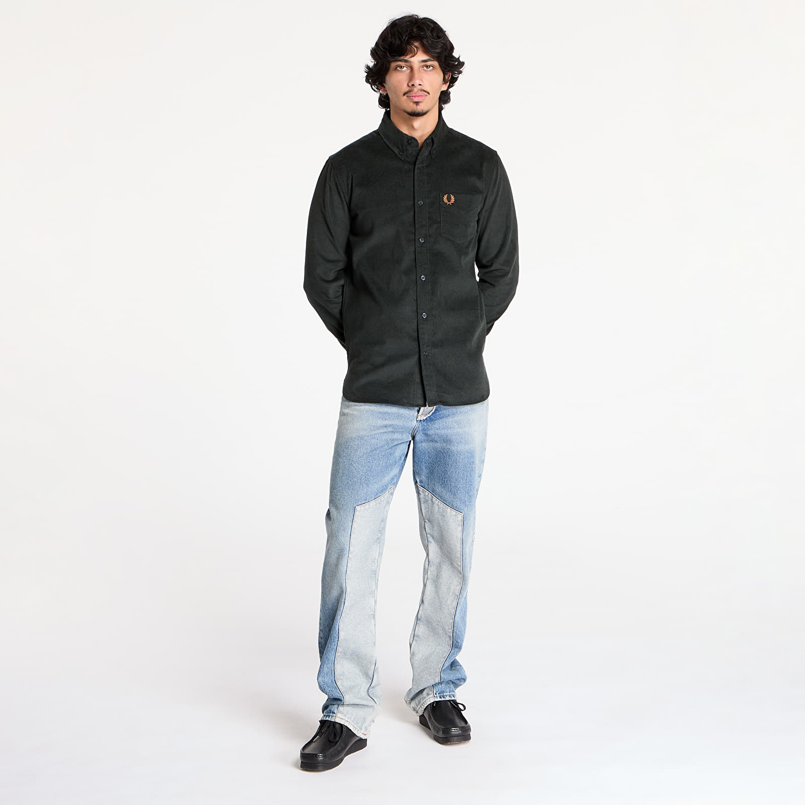 Pánské košile FRED PERRY Corduroy Shirt Night Green