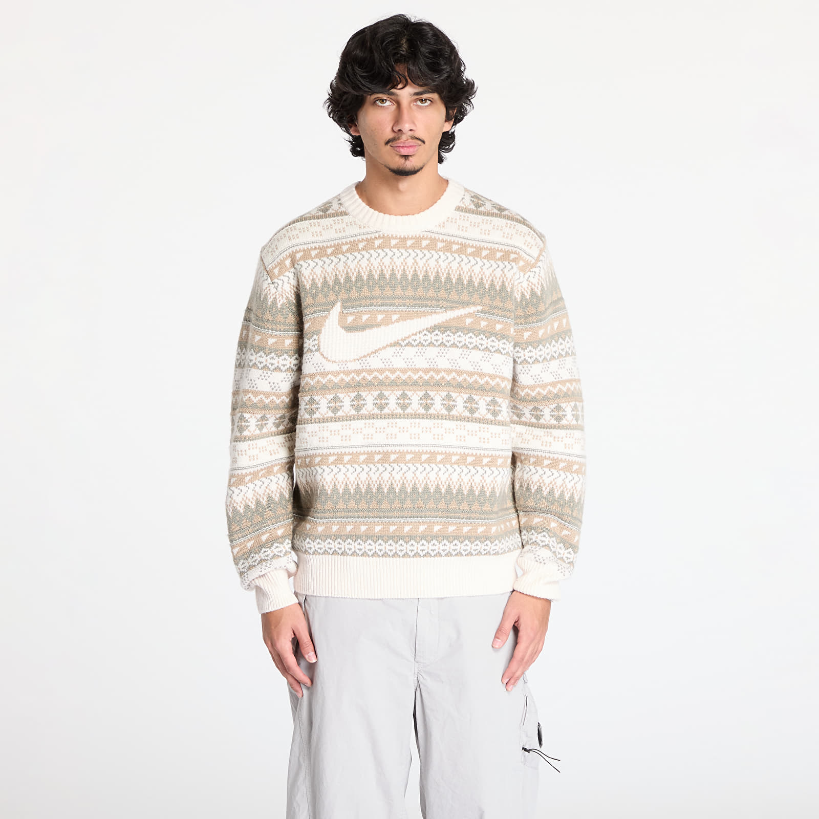 Pulovere pentru bărbați Nike Life Fair Isle Swoosh Sweater Light Orewood Brown/ Sail/ Khaki