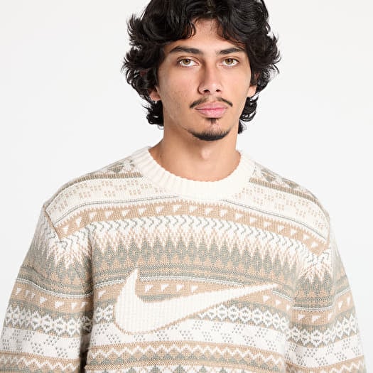 Men s sweaters Nike Life Fair Isle Swoosh Sweater Light Orewood Brown Sail Khaki Footshop
