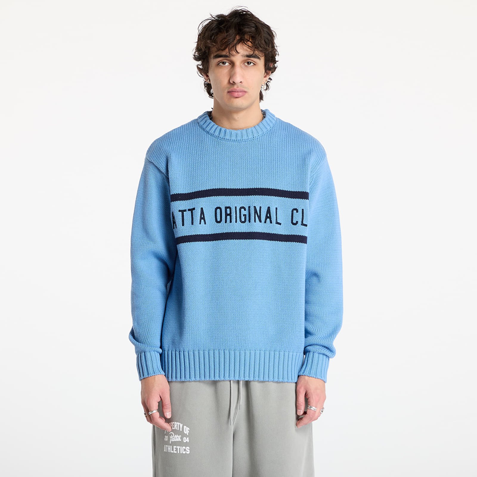 Pulóverek Patta Original Clothing Knitted Jumper UNISEX Dusty Blue