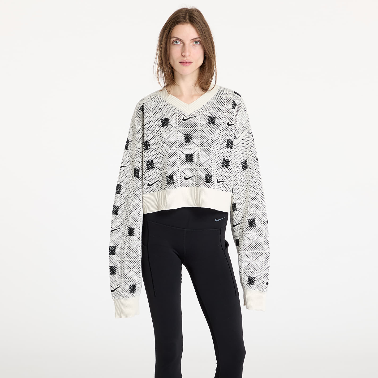 Swetry Nike Naomi Osaka Women's Engineered Knit Sweater Pale Ivory/ Black/ Light Orewood Brown