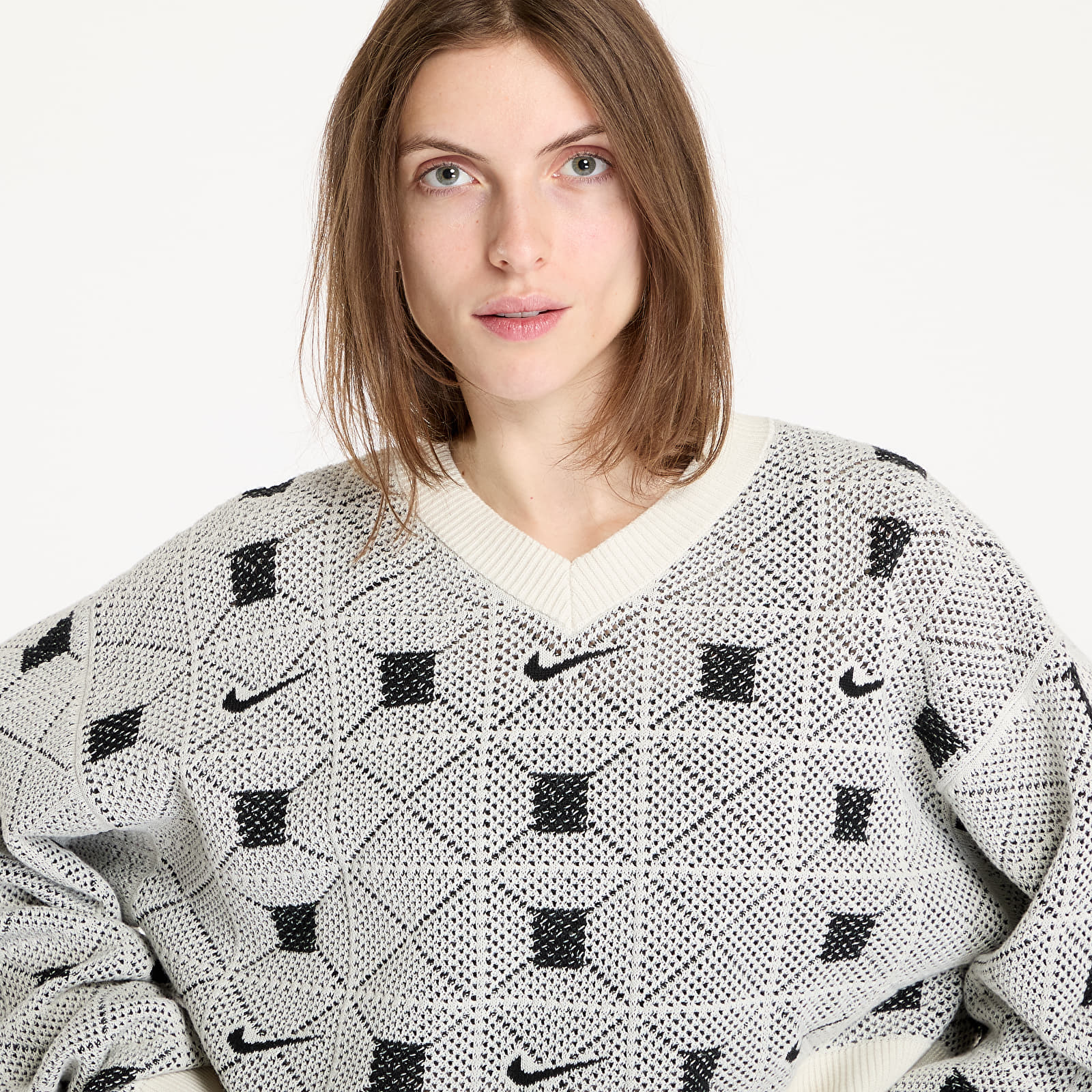 Swetry Nike Naomi Osaka Women's Engineered Knit Sweater Pale Ivory/ Black/ Light Orewood Brown