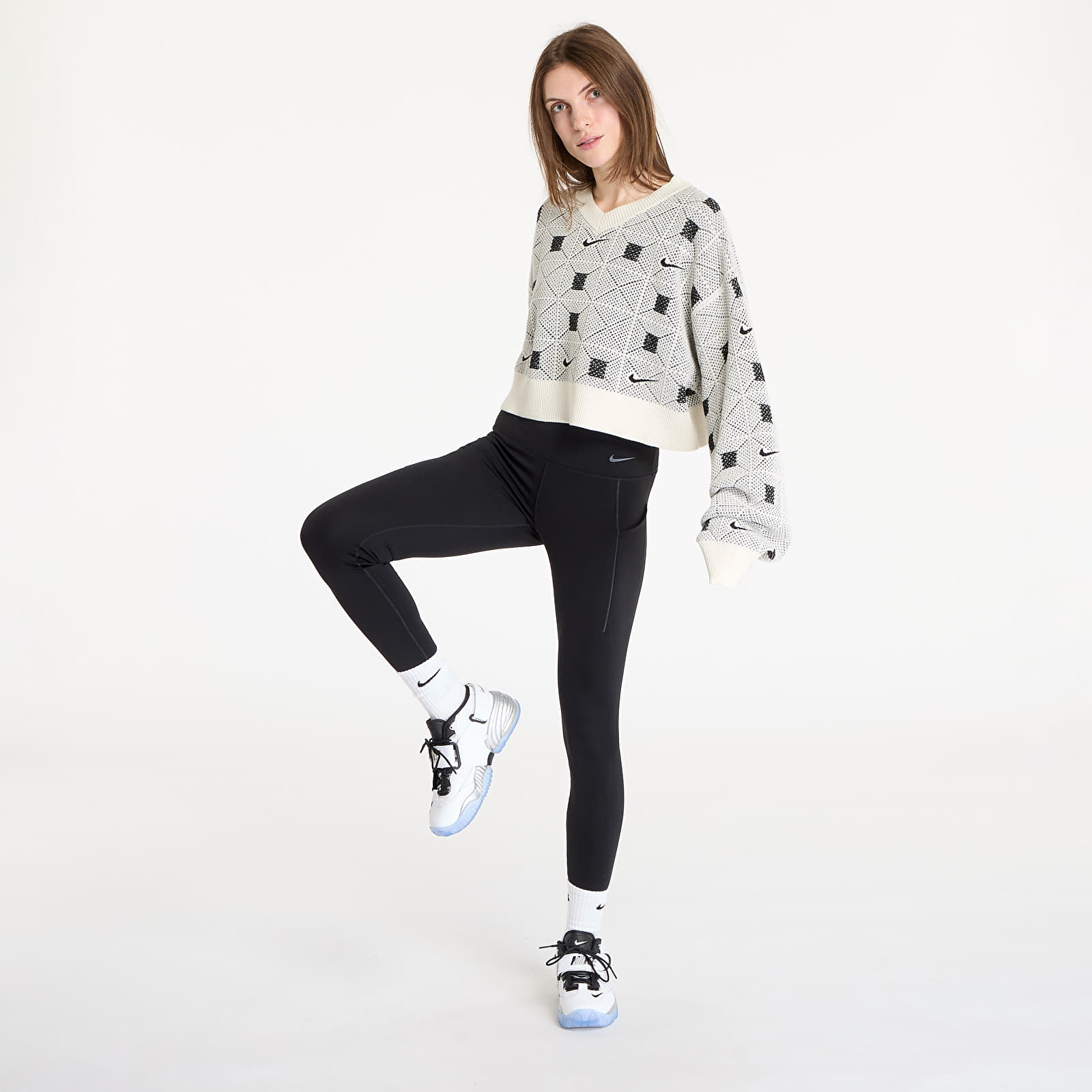 Swetry Nike Naomi Osaka Women's Engineered Knit Sweater Pale Ivory/ Black/ Light Orewood Brown