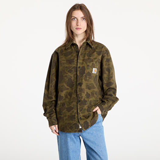 Košile Carhartt WIP Long Sleeve Duck Shirt UNISEX Camo Duck/ Green/ Office Green Garment Dyed