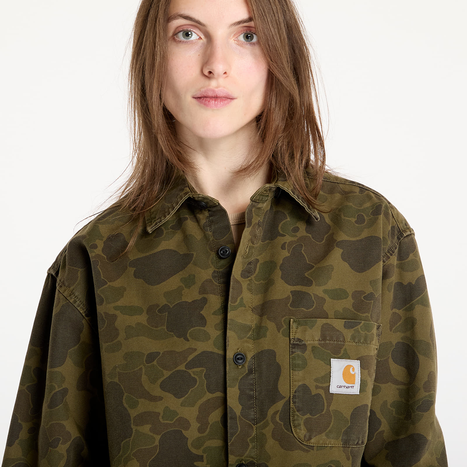 Hemden Carhartt WIP Long Sleeve Duck Shirt UNISEX Camo Duck/ Green/ Office Green Garment Dyed