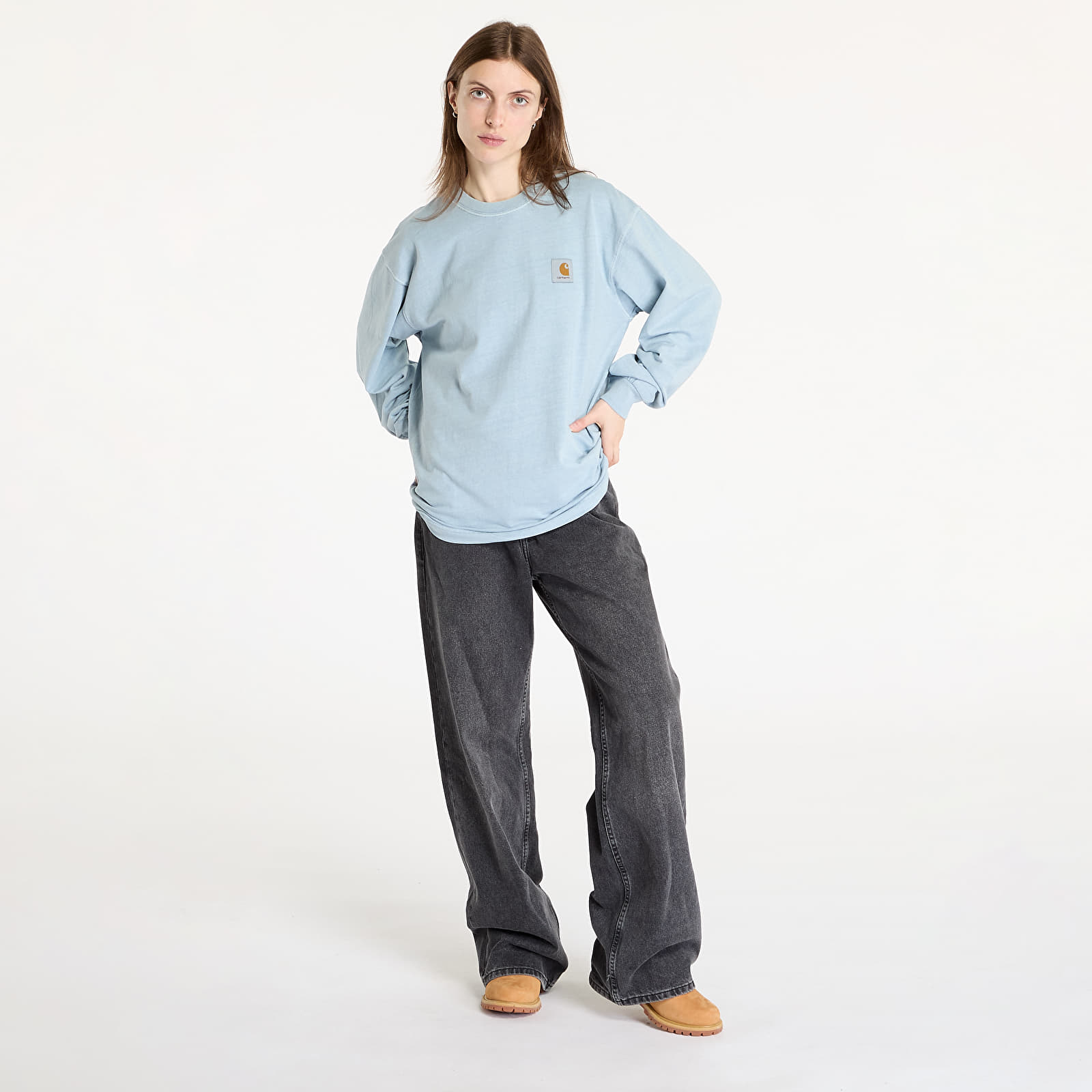 Männer T-Shirts Carhartt WIP L/S Vista T-Shirt UNISEX Dusty Ice Garment Dyed