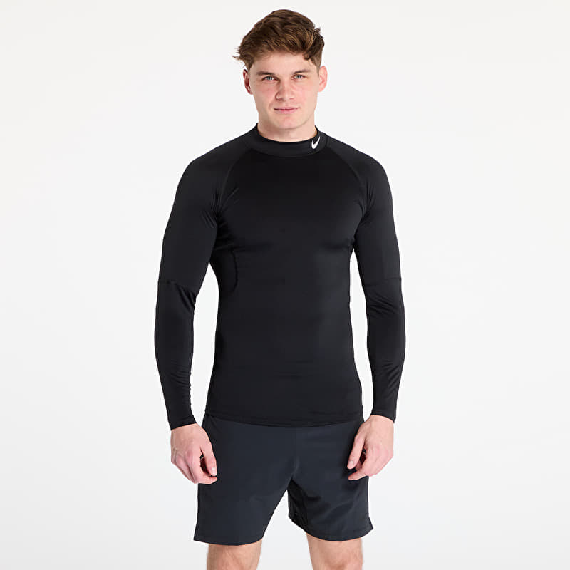 Nike Pro Men's Dri-FIT Fitness Mock-Neck Long-Sleeve Top Black/ White