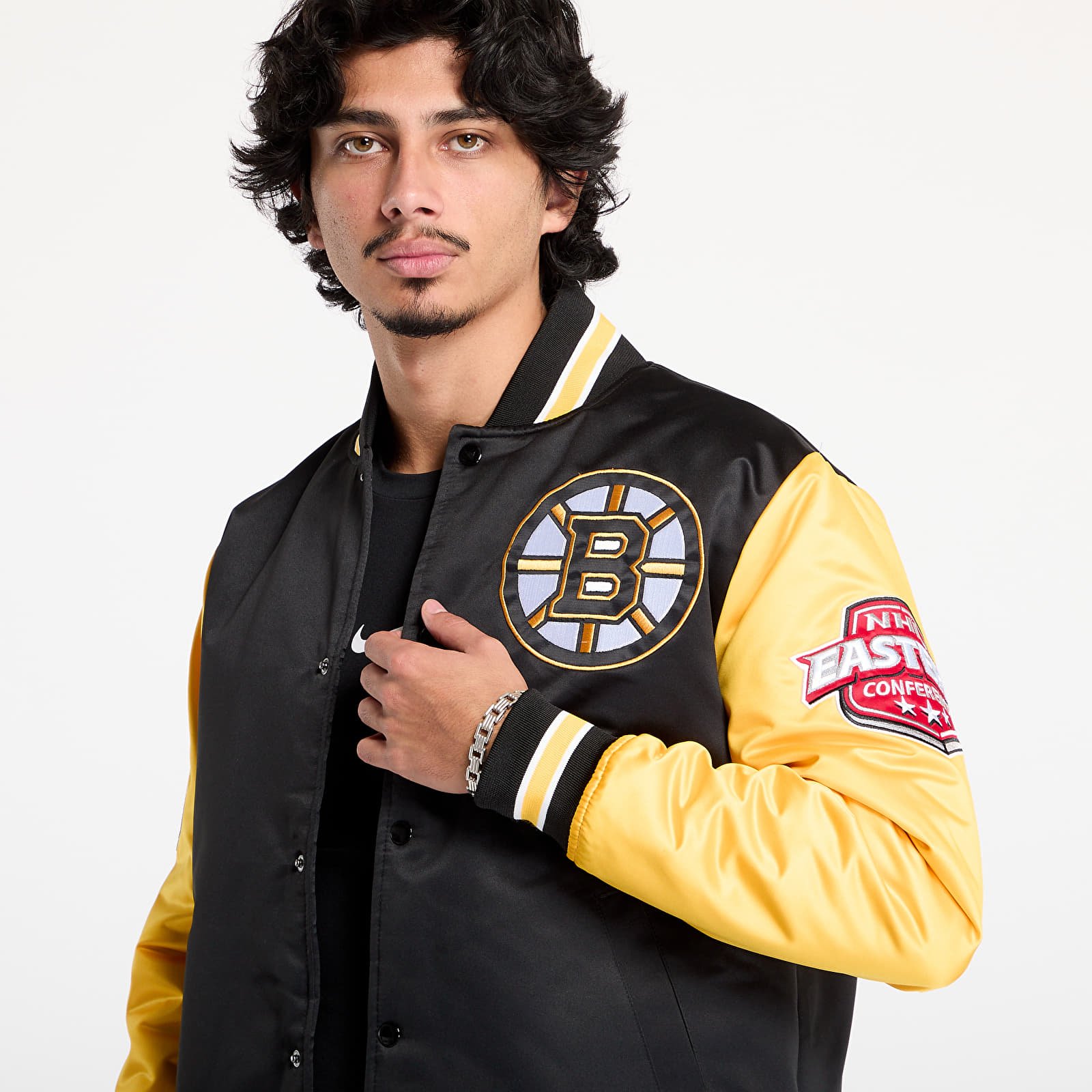Bomberjakker Mitchell & Ness NHL Primetime Heavyweight Satin Jacket Current Logo Bruins Black