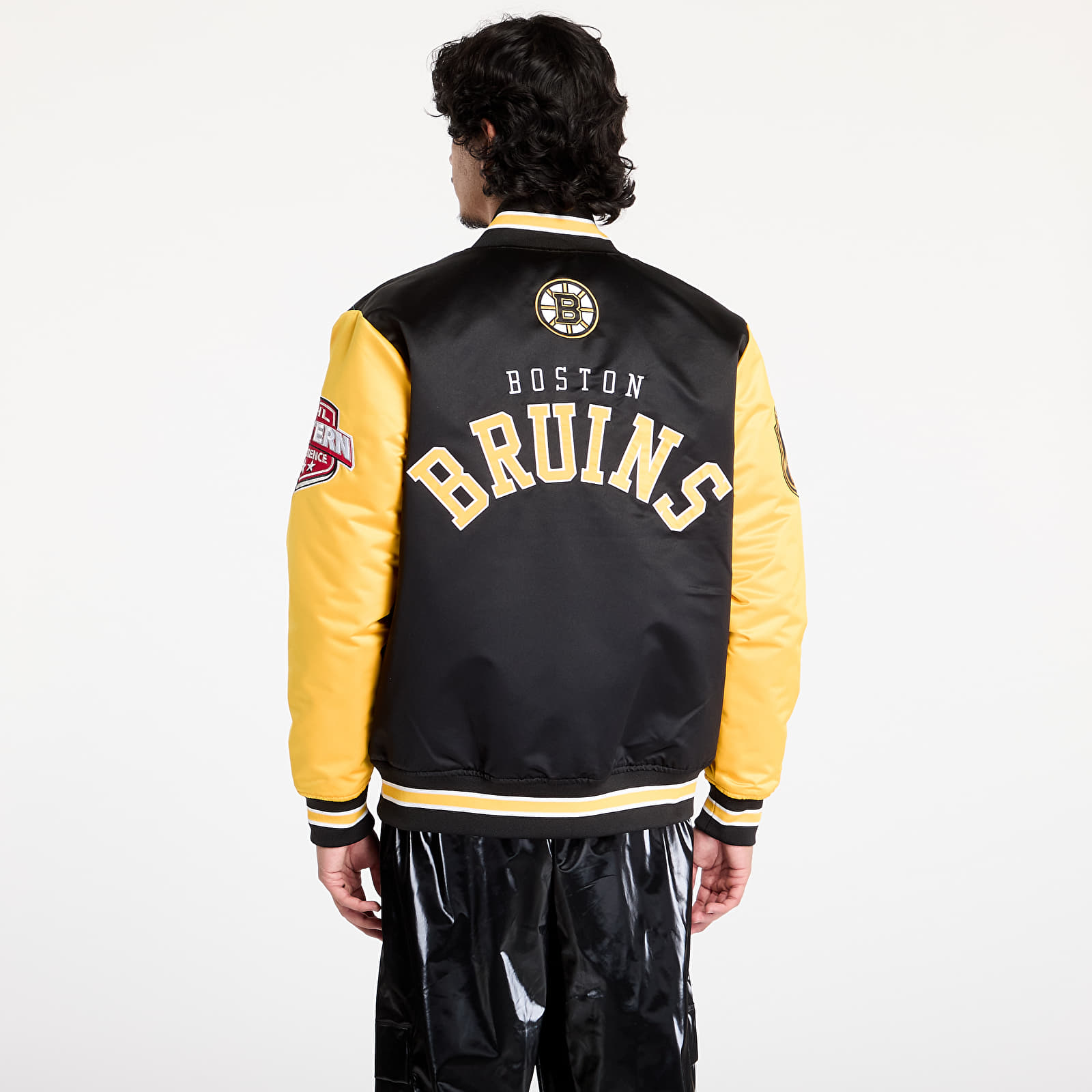 Bomberjakker Mitchell & Ness NHL Primetime Heavyweight Satin Jacket Current Logo Bruins Black
