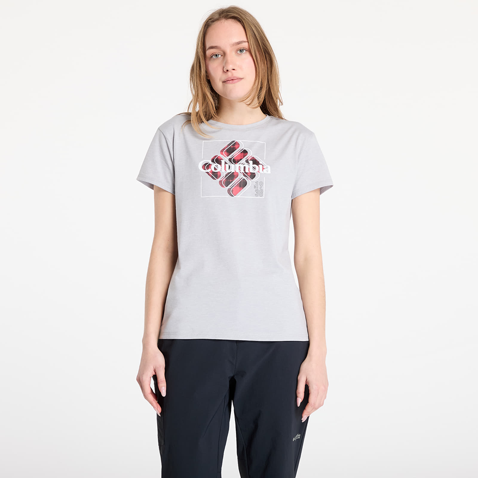 Dámská trička Columbia Sun Trek™ Short Sleeve Graphic Tee Colm Grey Heather