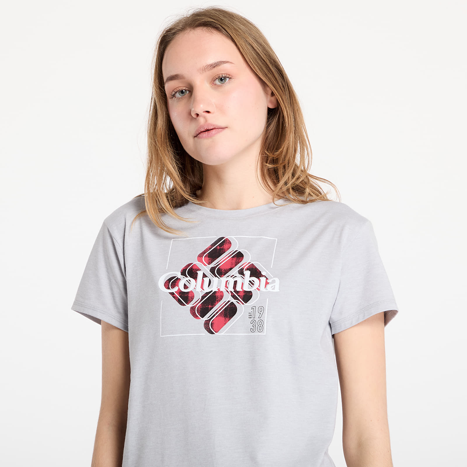 Dámská trička Columbia Sun Trek™ Short Sleeve Graphic Tee Colm Grey Heather