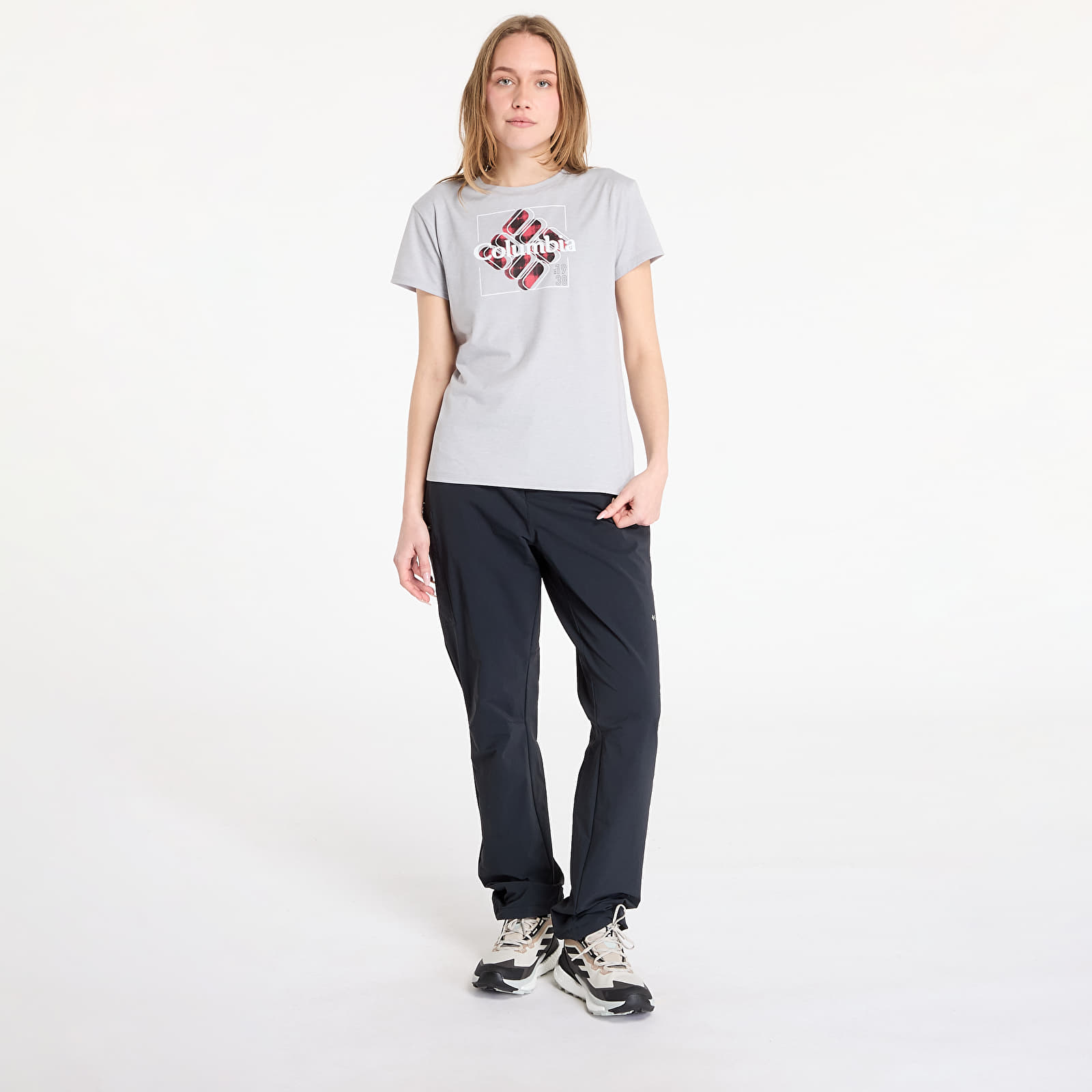 Dámská trička Columbia Sun Trek™ Short Sleeve Graphic Tee Colm Grey Heather