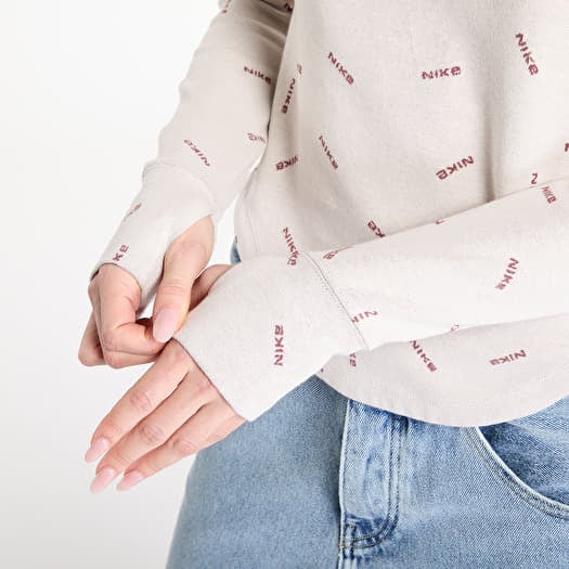 Women s T shirts Nike Sportswear Collection Women s Logo Half Zip Long Sleeve Top Lt Orewood Brn Red Sepia Lt Orewood Brn Footshop