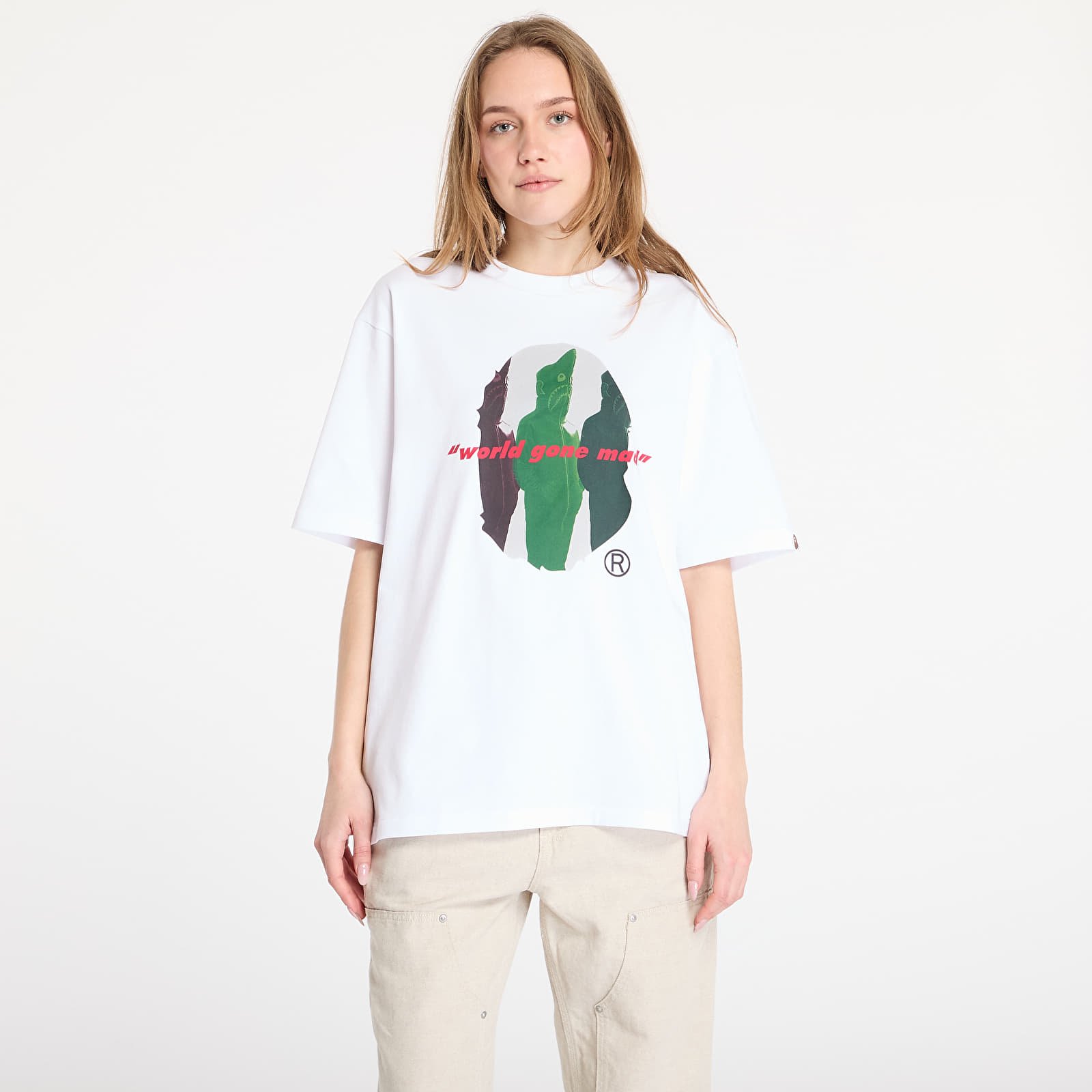 T-Shirts A BATHING APE Shark Shinji Ape Head Relaxed Fit Tee White