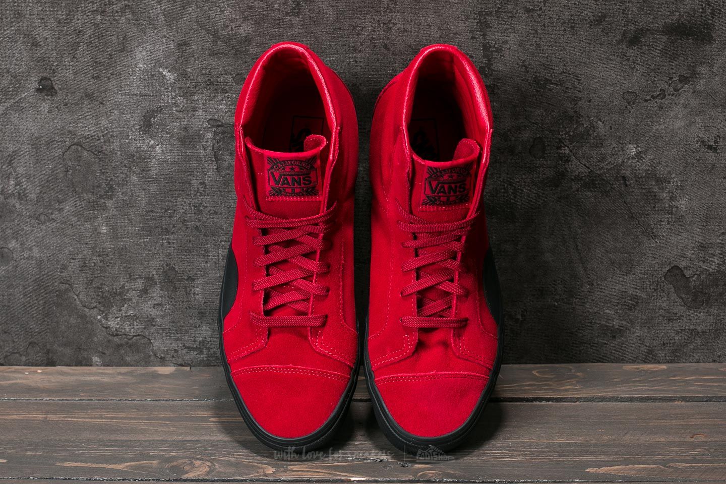 Red suede vans high tops sales