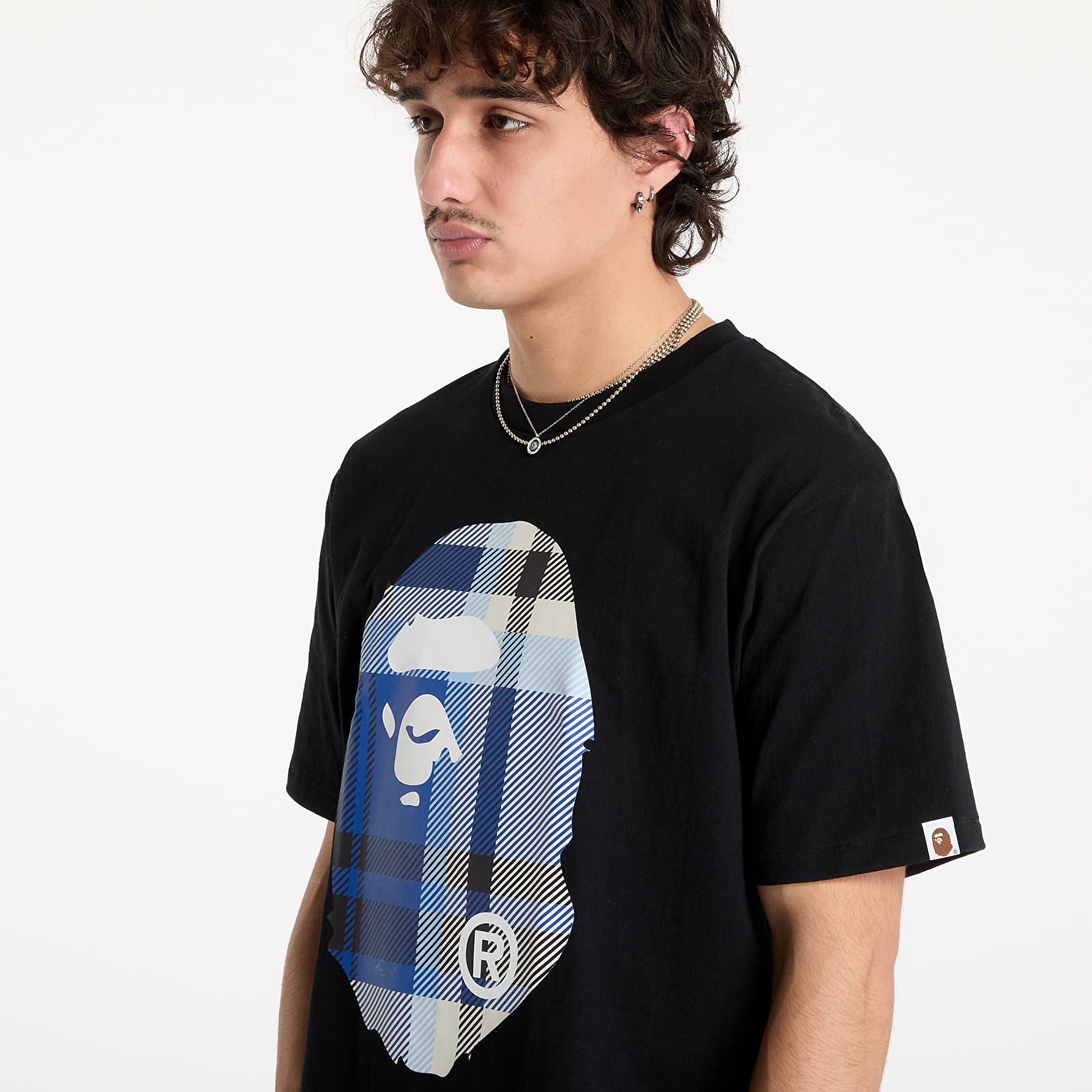 Moške majice  A BATHING APE Bape Check Big Ape Head Tee Black