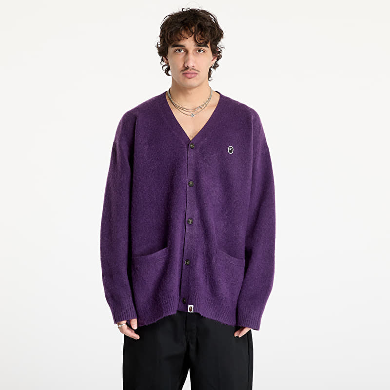 Genser A BATHING APE One Point Hairly Yarn Cardigan M Purple