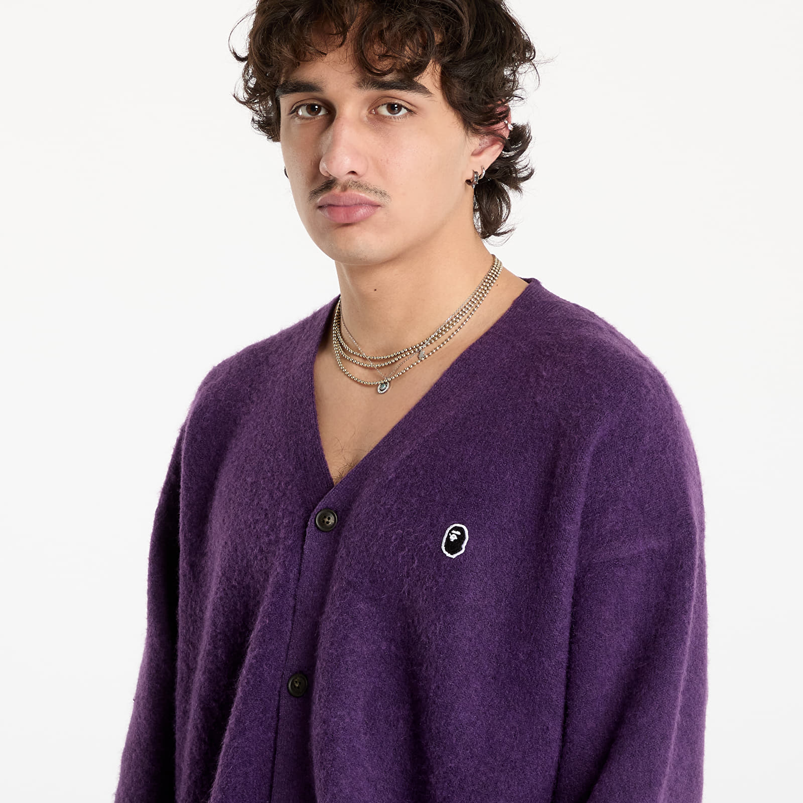 Pullover A BATHING APE One Point Hairly Yarn Cardigan M Purple