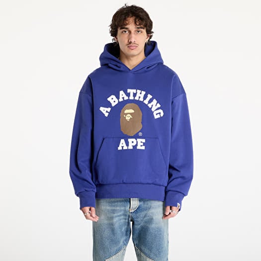 A BATHING APE College Puffy Relaxed Fit Pullover Hoodie M Blue