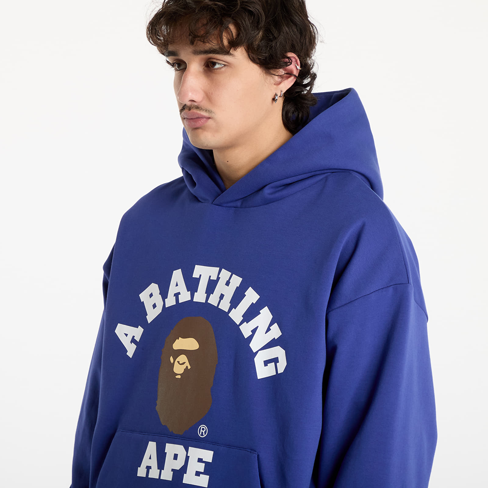 Mikiny A BATHING APE College Puffy Relaxed Fit Pullover Hoodie M Blue