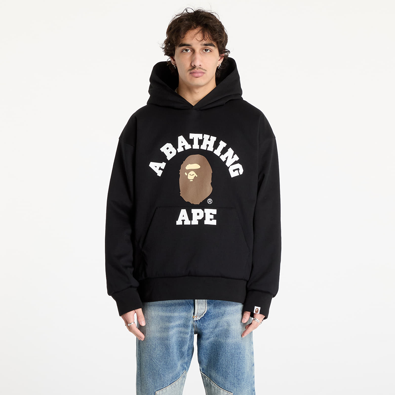 Mikiny A BATHING APE College Puffy Relaxed Fit Pullover Hoodie M Black