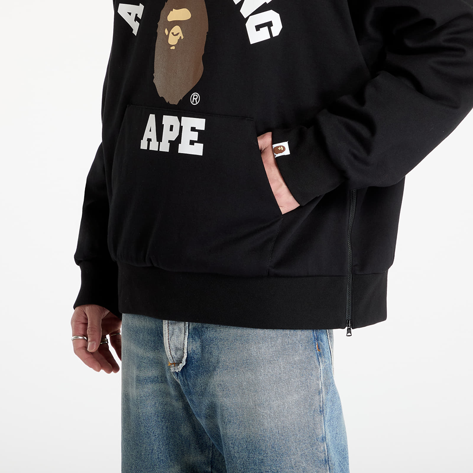 Mikiny A BATHING APE College Puffy Relaxed Fit Pullover Hoodie M Black