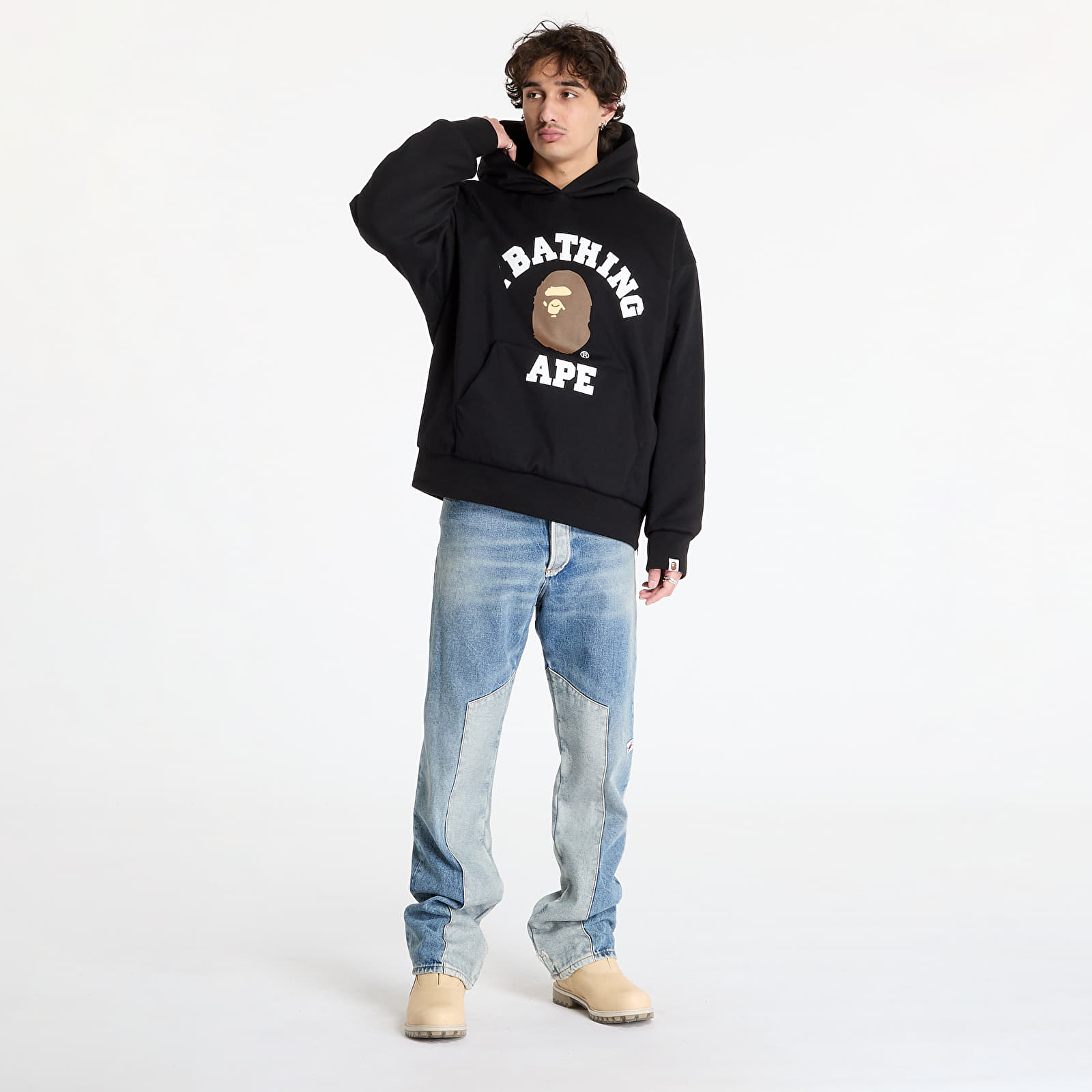 Mikiny A BATHING APE College Puffy Relaxed Fit Pullover Hoodie M Black