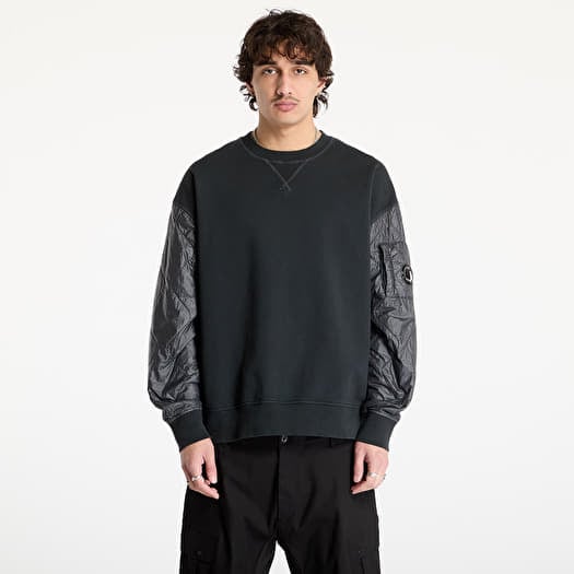 C.P. Company Diagonal Raised Fleece Mixed Quilted Crew Neck Sweatshirt Black Sand