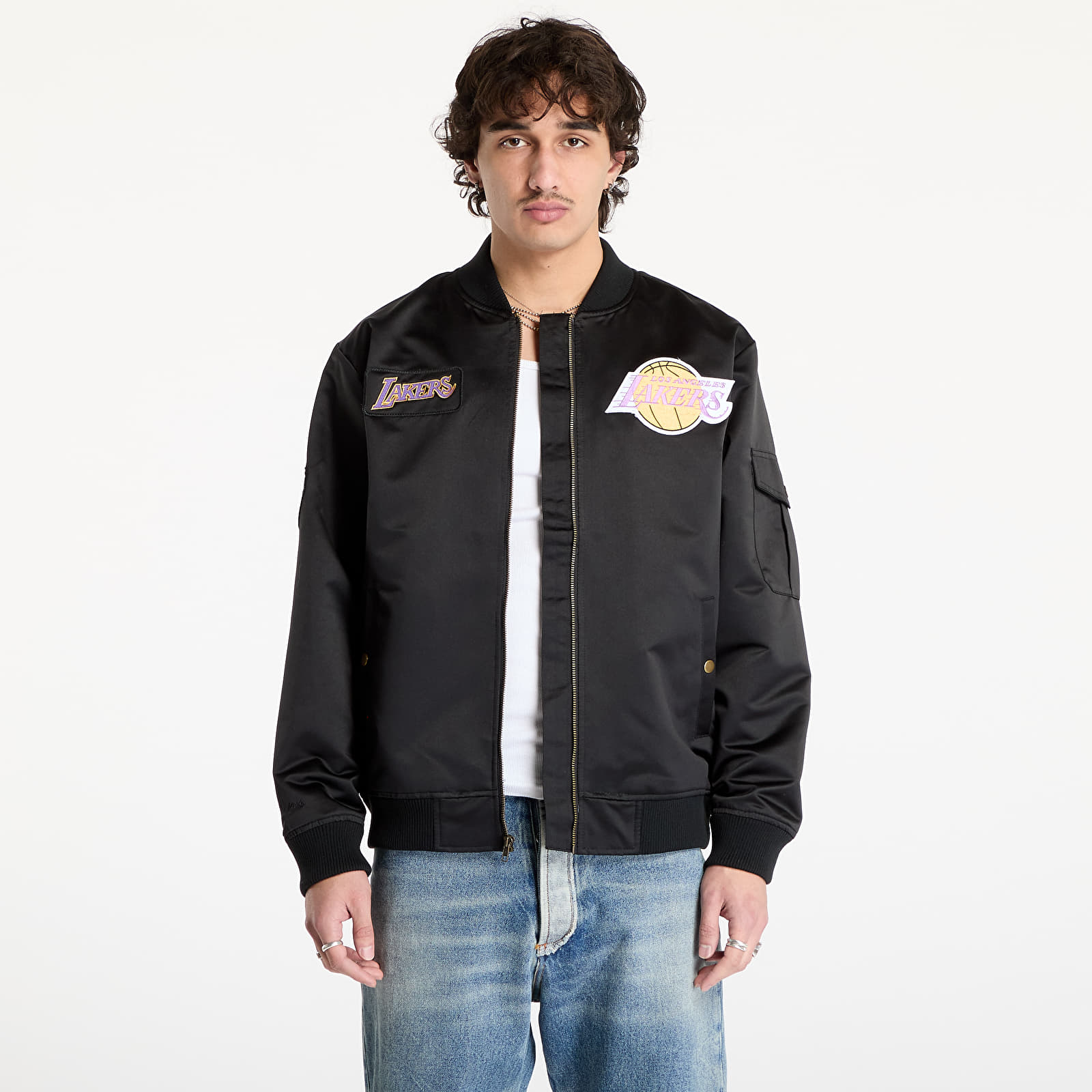 Bundy Mitchell & Ness NBA Team Leader Satin Vintage Logo Lakers Bomber Black