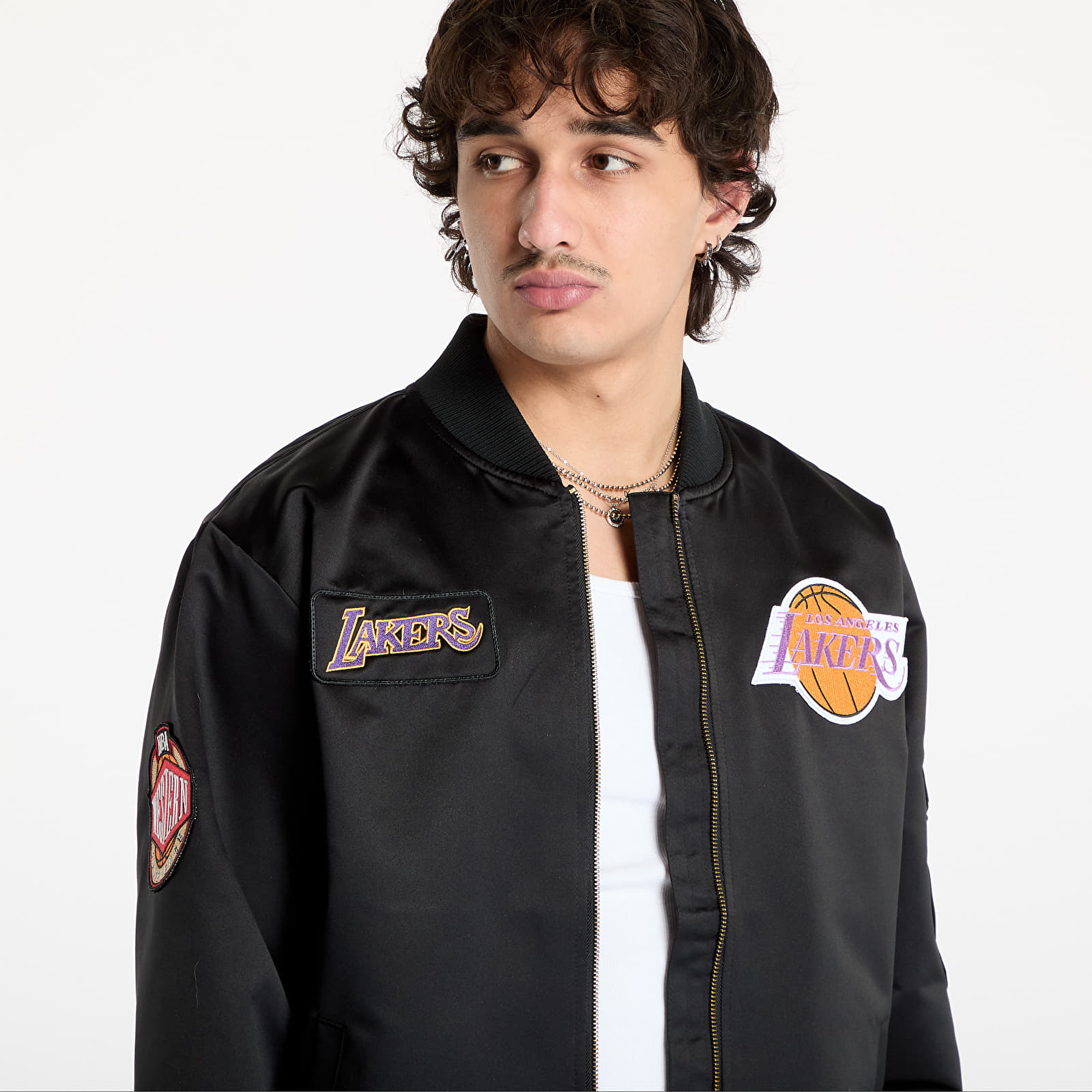 Bundy Mitchell & Ness NBA Team Leader Satin Vintage Logo Lakers Bomber Black
