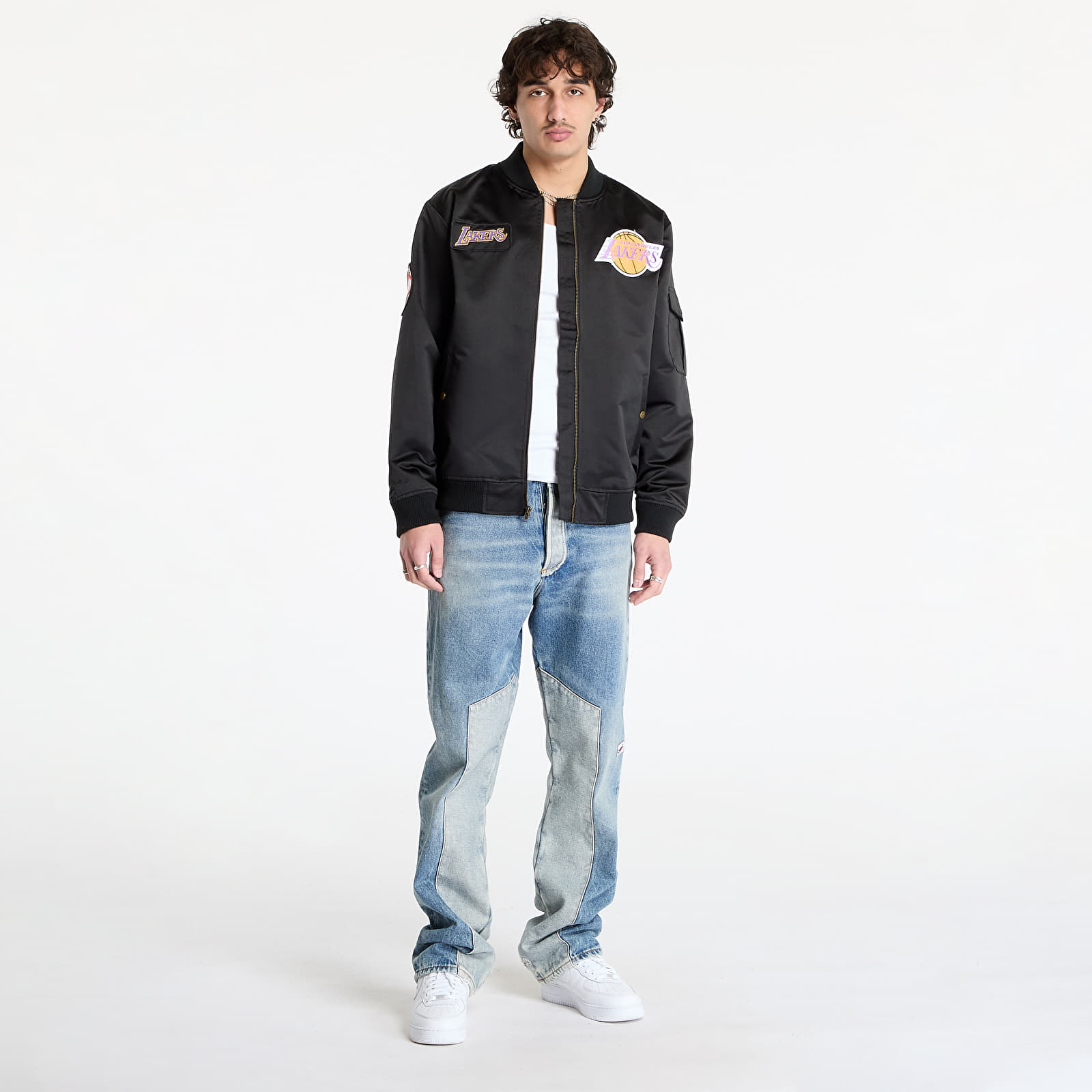 Bundy Mitchell & Ness NBA Team Leader Satin Vintage Logo Lakers Bomber Black
