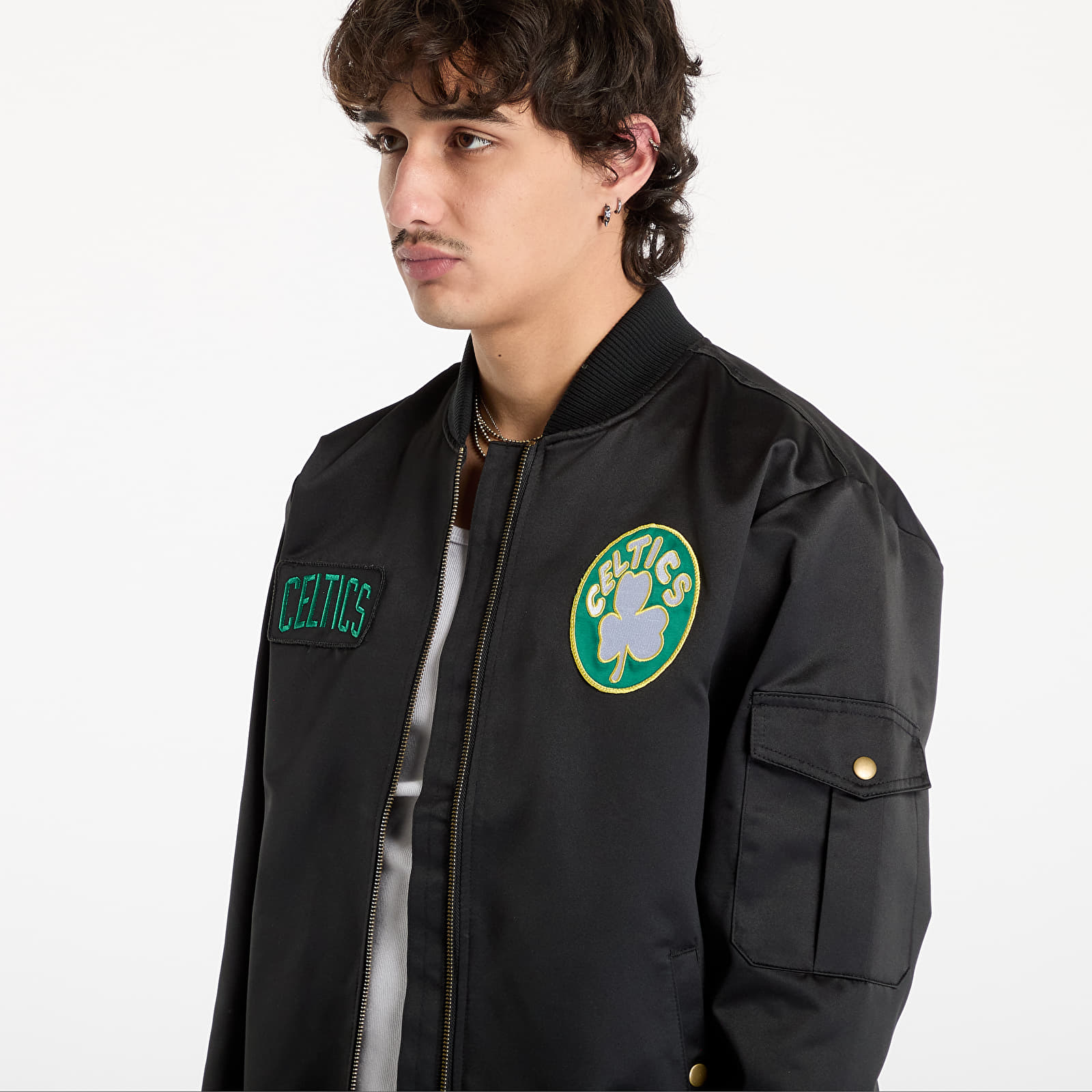 Takit Mitchell & Ness NBA Team Leader Satin Vintage Logo Celtics Bomber Black