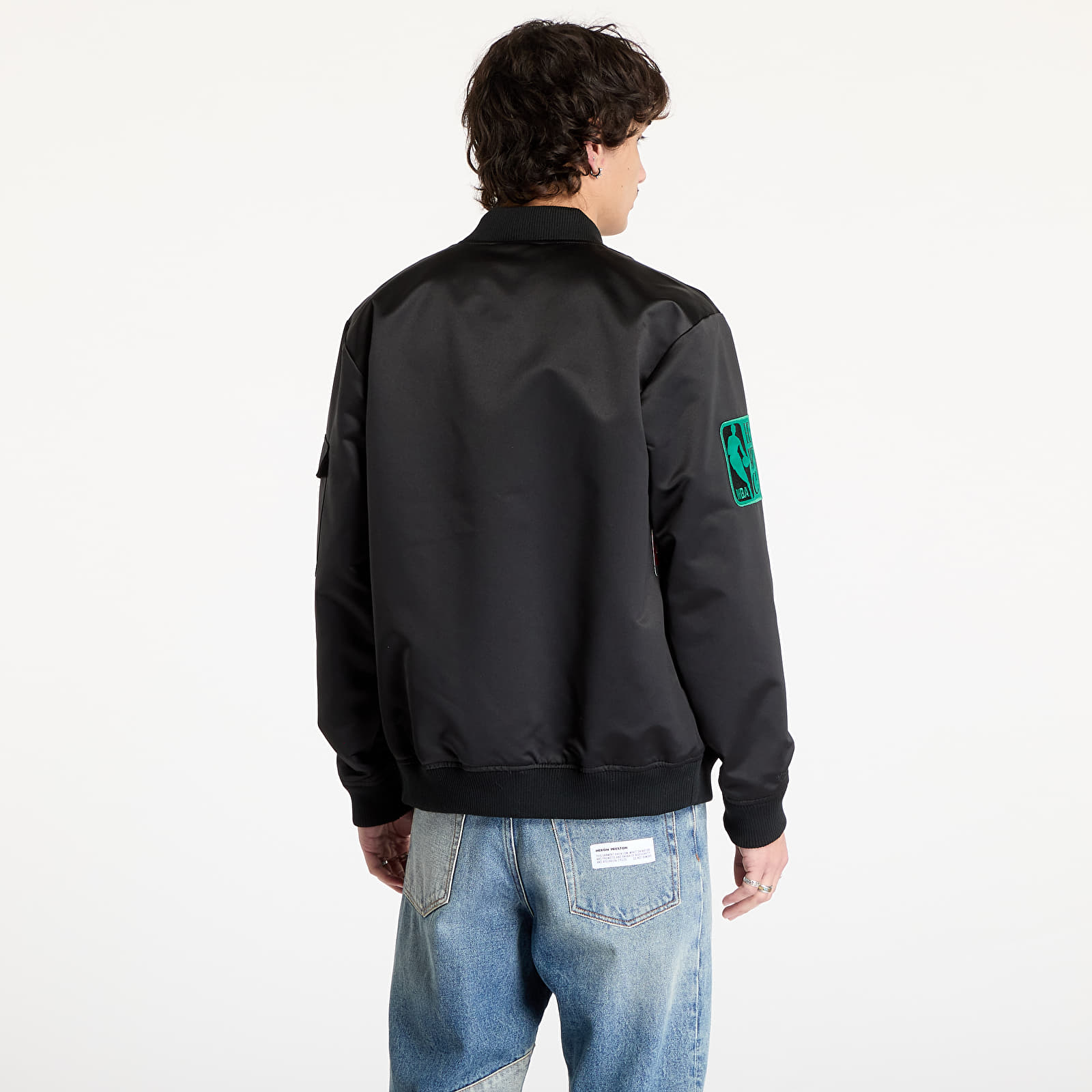 Takit Mitchell & Ness NBA Team Leader Satin Vintage Logo Celtics Bomber Black