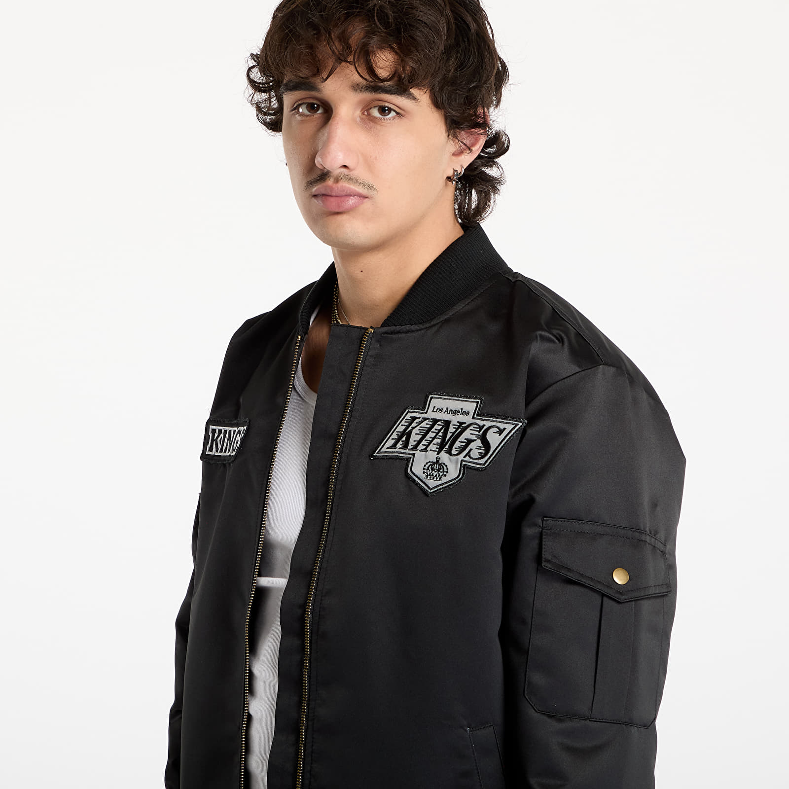 Jacken Mitchell & Ness NHL Team Leader Satin Vintage Logo Kings Bomber Black