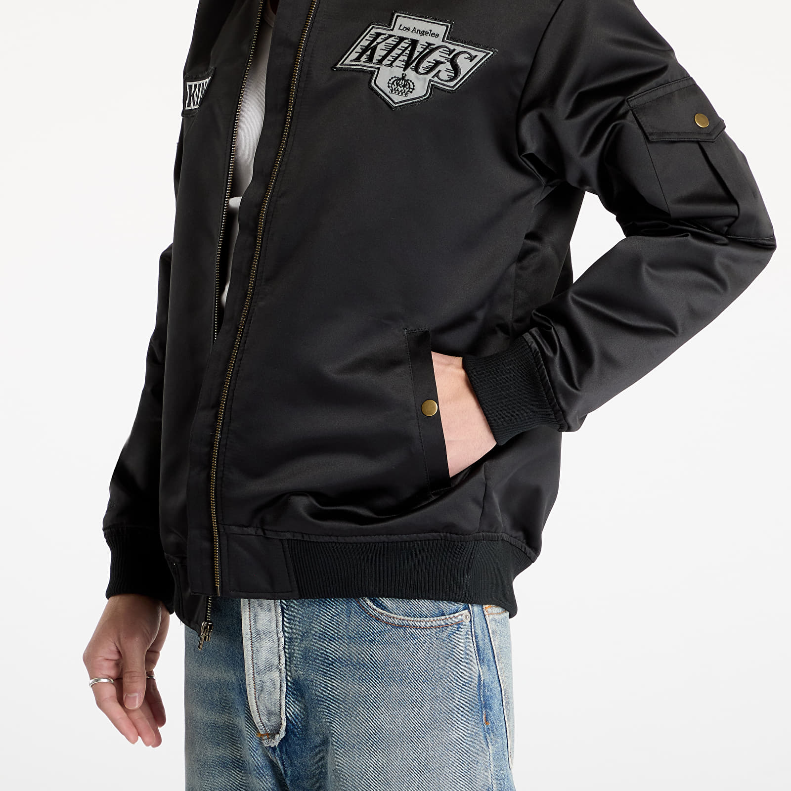 Jacken Mitchell & Ness NHL Team Leader Satin Vintage Logo Kings Bomber Black