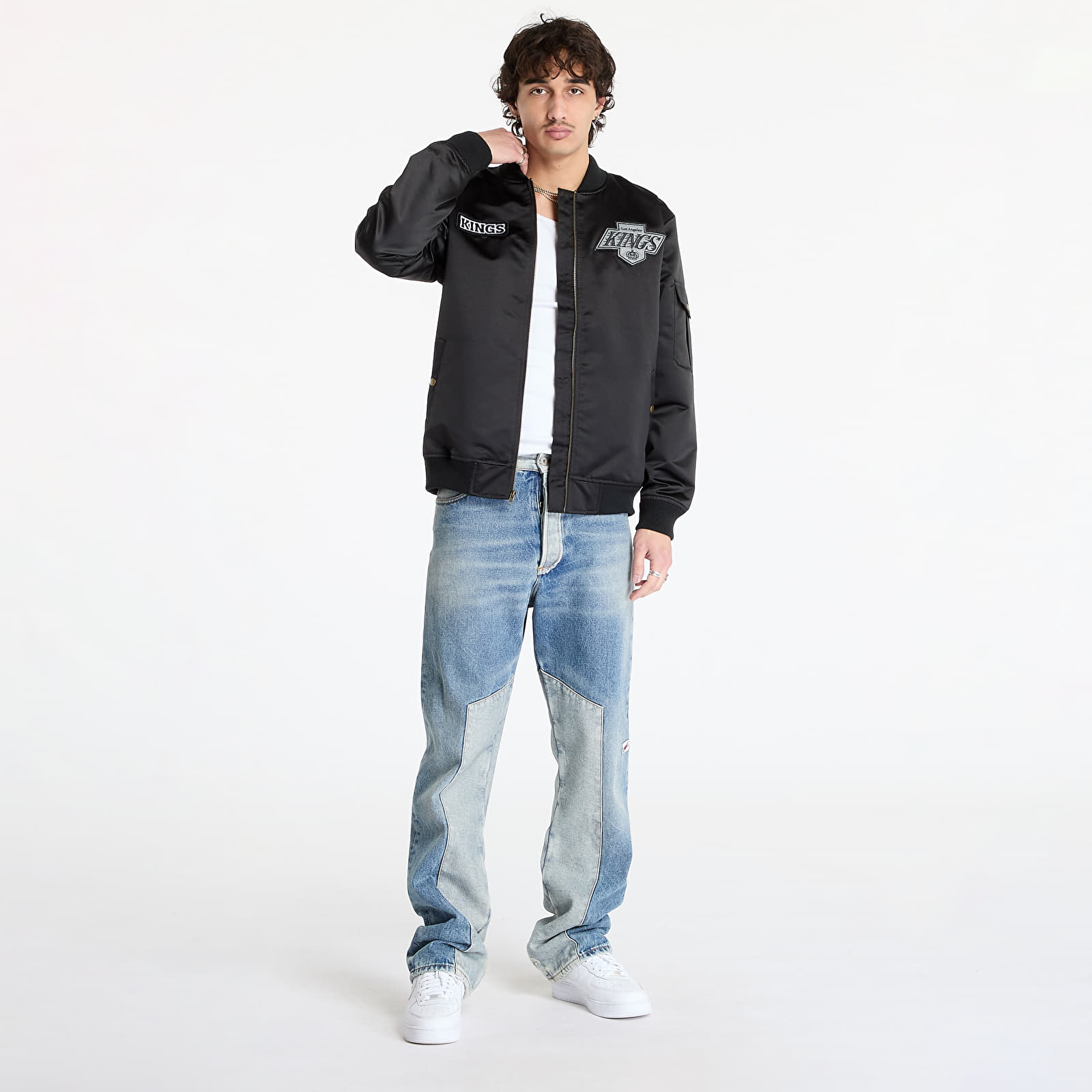 Jacken Mitchell & Ness NHL Team Leader Satin Vintage Logo Kings Bomber Black