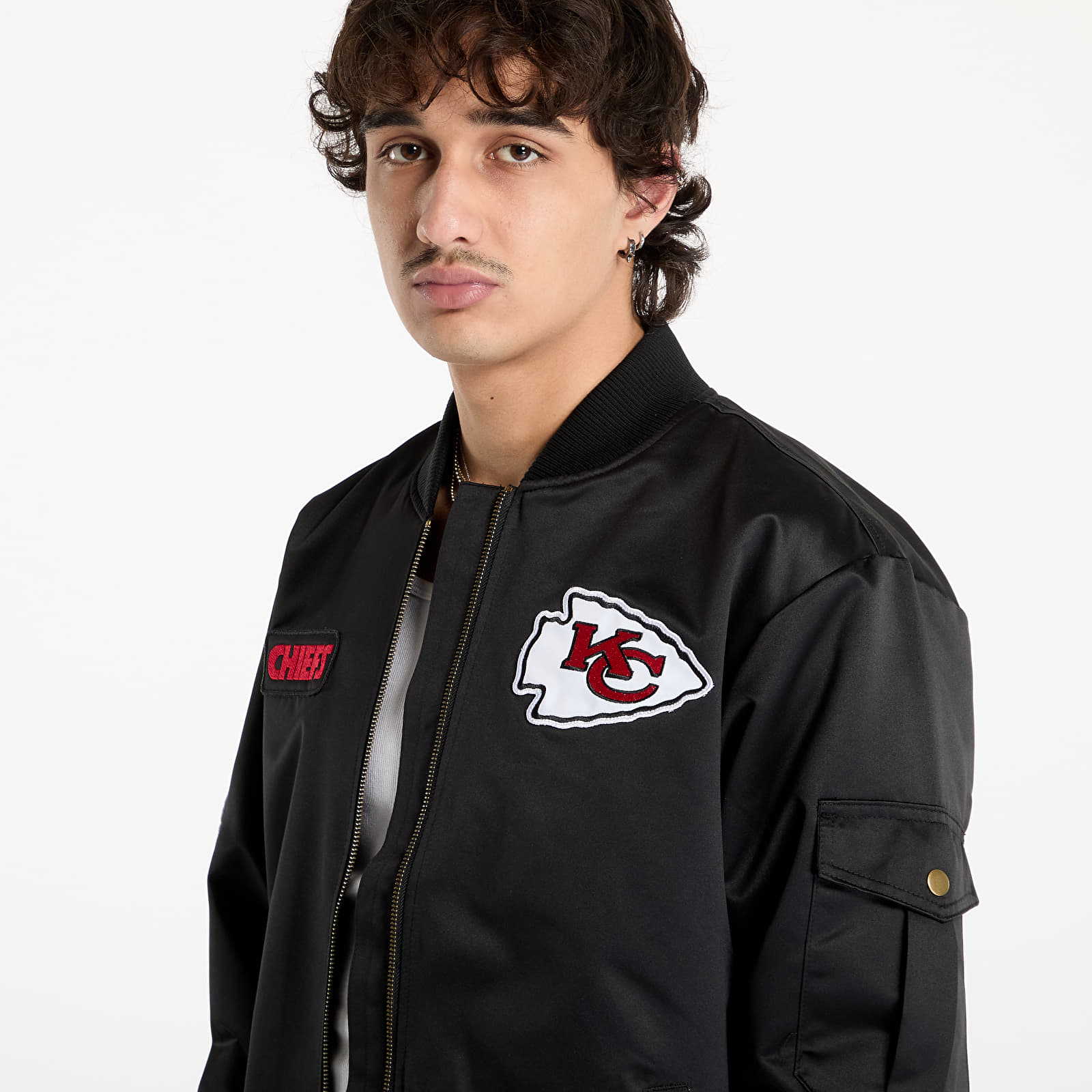 Jackets Mitchell & Ness NFL Team Leader Satin Vintage Logo Chiefs Bomber Black