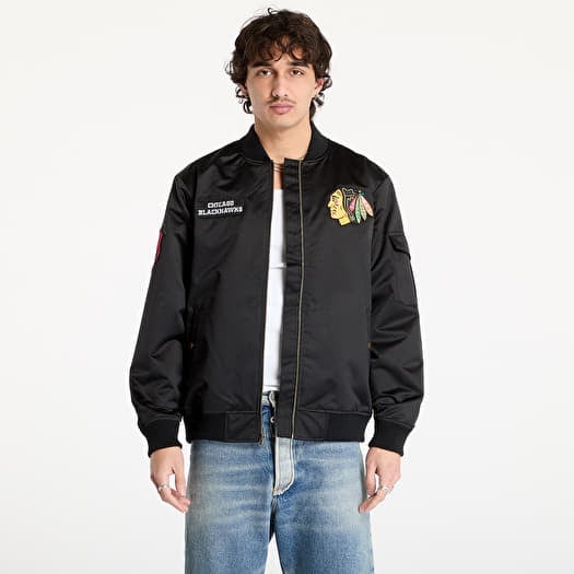 Bunda Mitchell & Ness NHL Team Leader Satin Current Logo Blackhawks Bomber Black