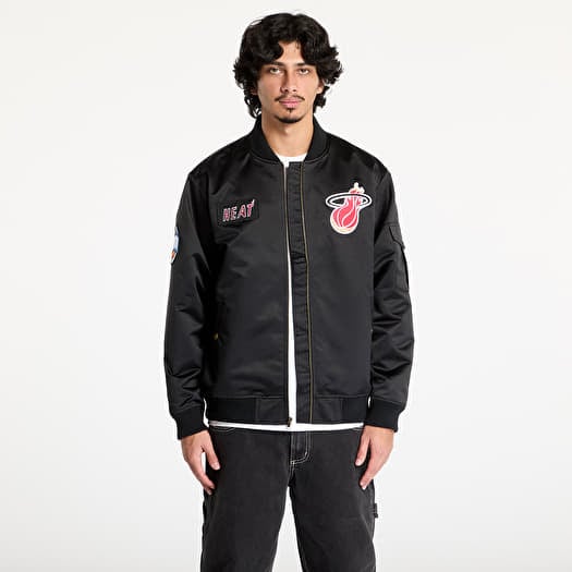 Mitchell & Ness NBA Team Leader Satin Vintage Logo Heat Bomber Black