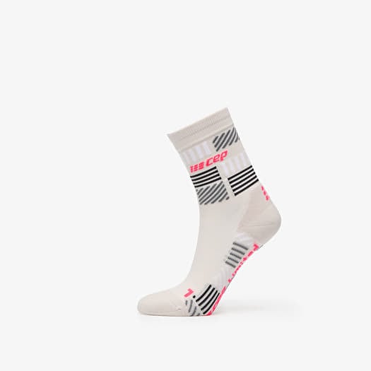 CEP The Run Limited Edition Compression Mid Cut Socks Cream/ Neon Pink