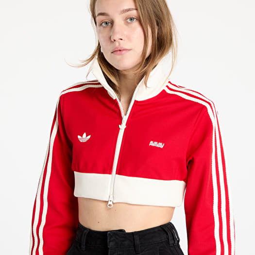 Adidas red cropped track jacket outlet