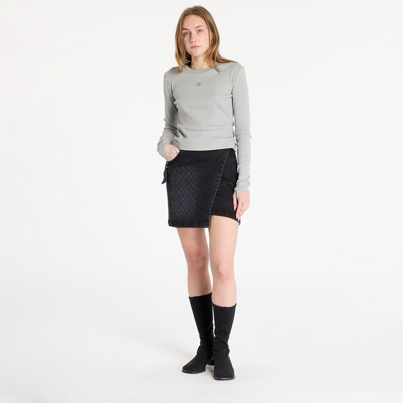 Hameet Daily Paper Mongram Wrap Denim Skirt Black