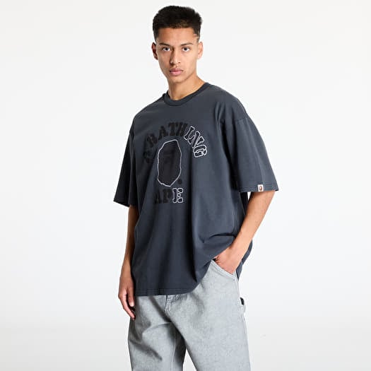 A BATHING APE Garment Dye College Relaxed Fit Tee Charcoal