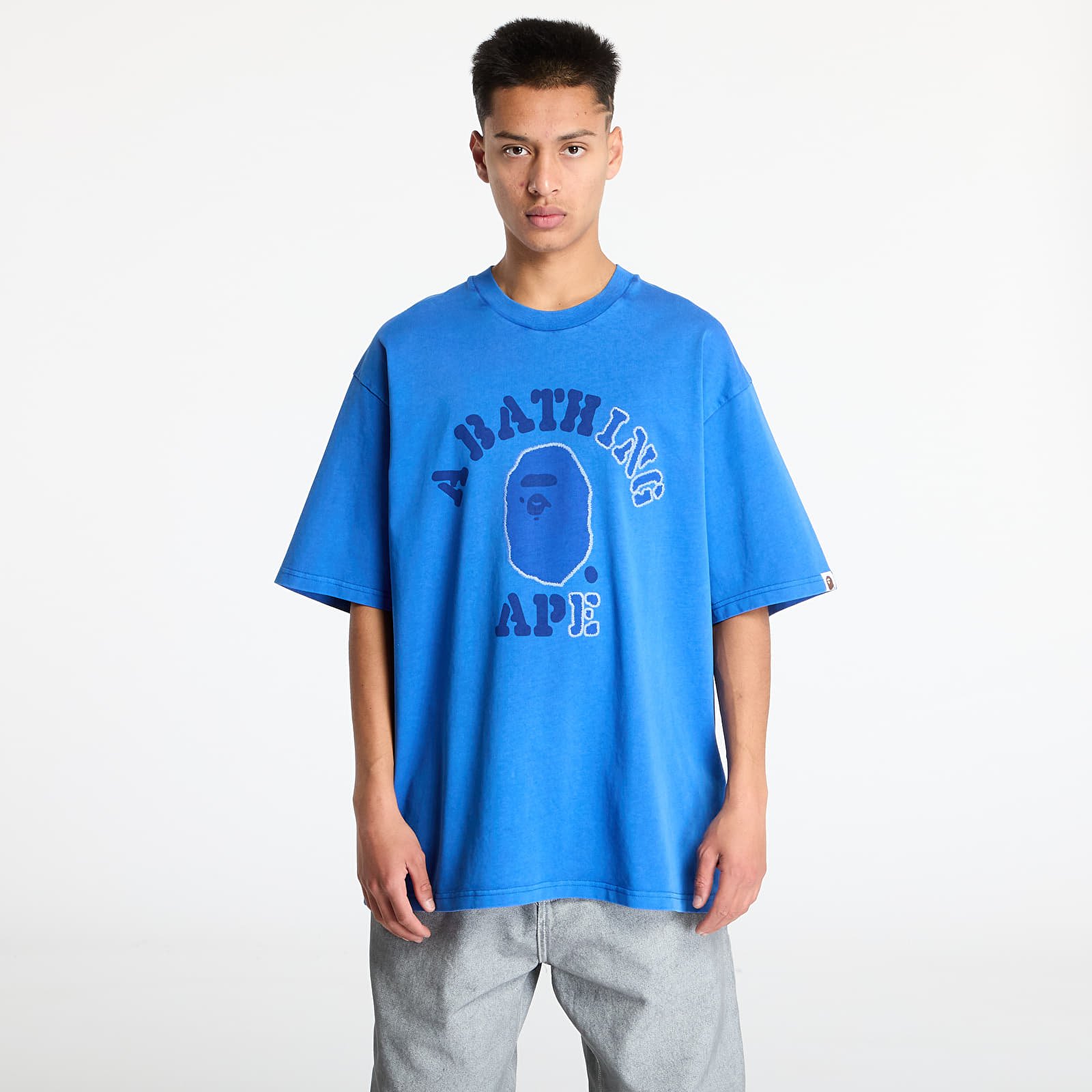 Magliette A BATHING APE Garment Dye College Relaxed Fit Tee Blue Footshop