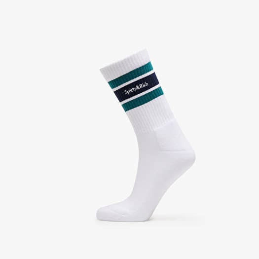 Sporty & Rich Serif Logo Striped Socks UNISEX White/ Alpine/ White