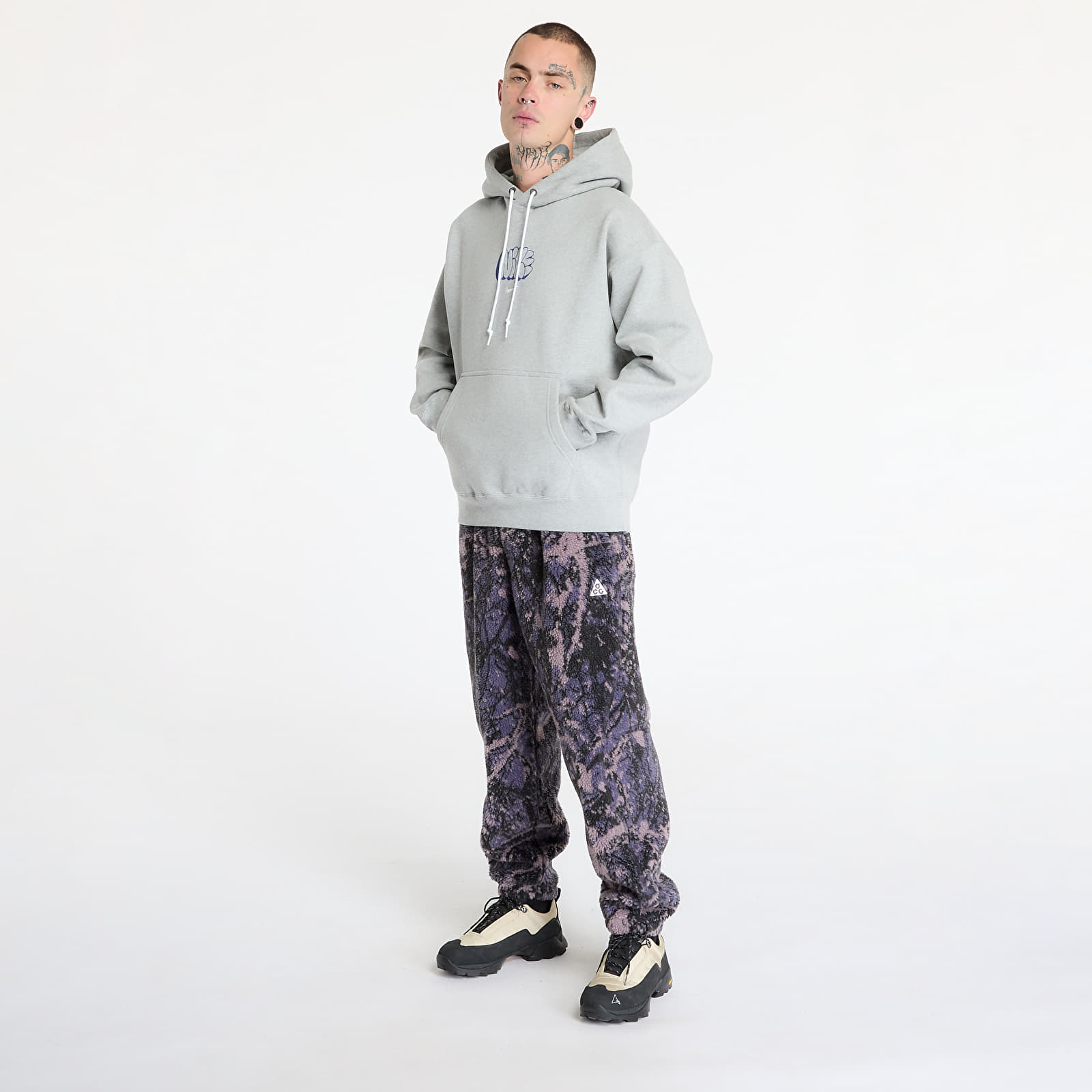 Mikiny Nike Solo Swoosh Men's Fleece Hoodie Dk Grey Heather/ Sail